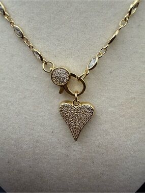 Gold Heart Pendant lumi Necklace with marquis clear stones